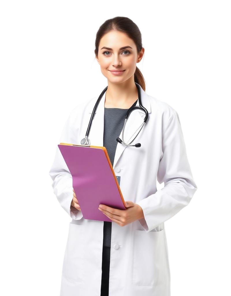 Medical professional in a white coat with stethoscope